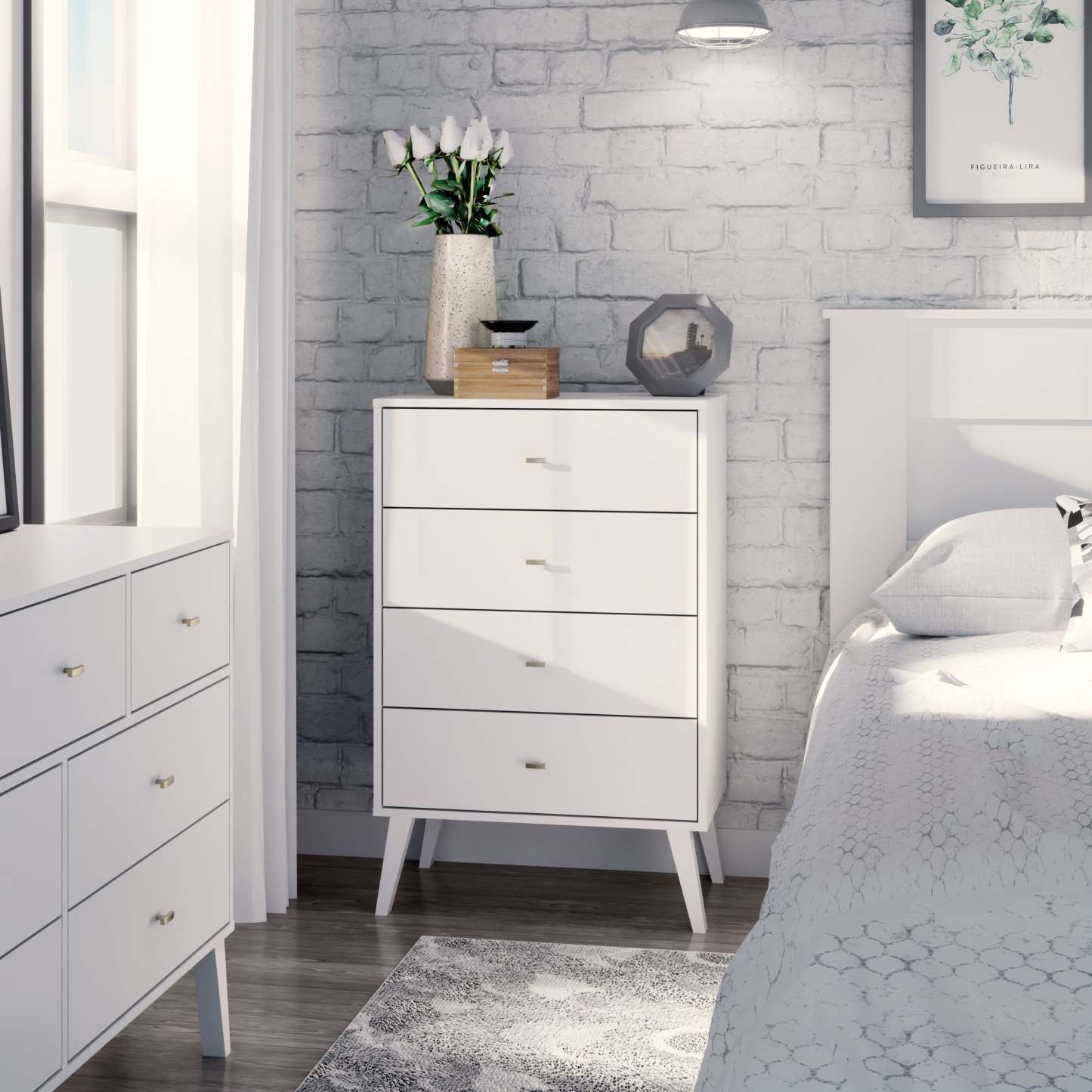 Milo Tall 4-Drawer Chest - Blanc|Commode verticale haute Milo à 4 tiroirs - blanche