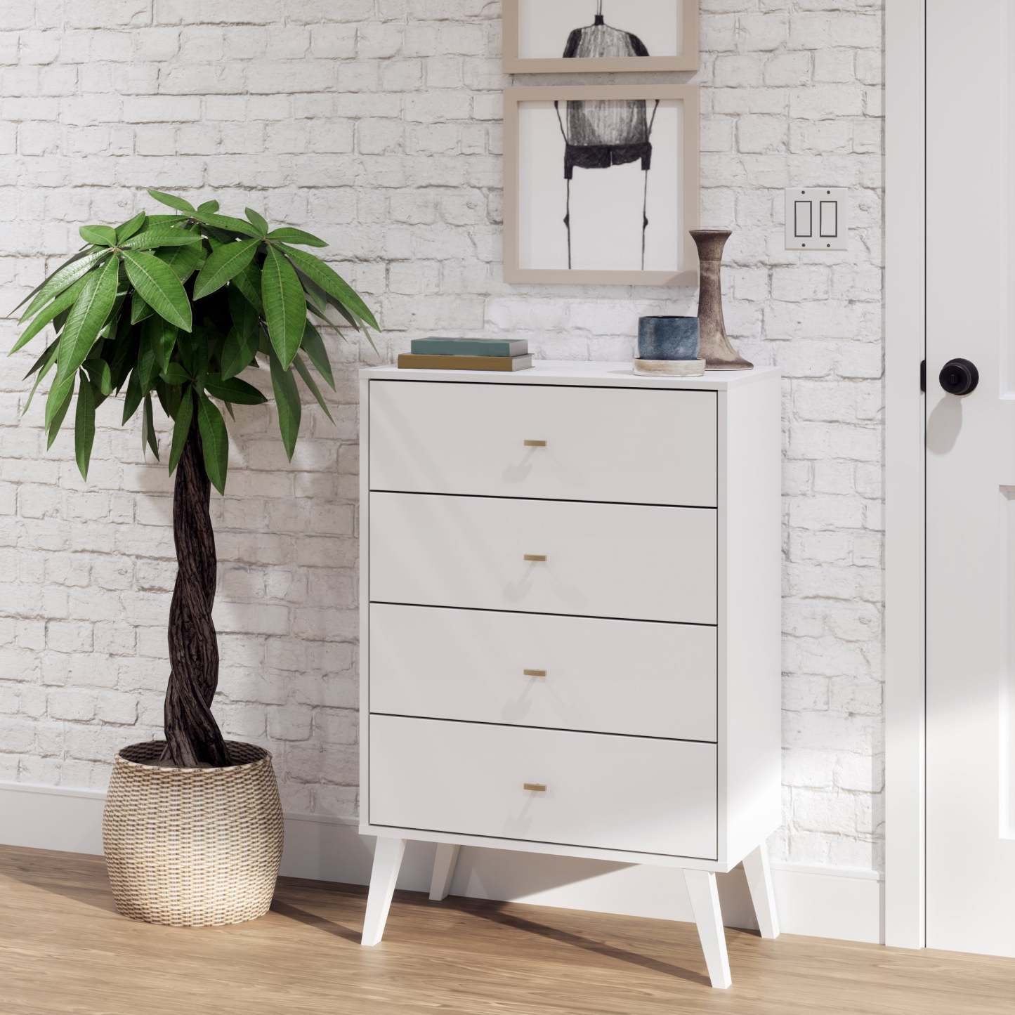 Milo Tall 4-Drawer Chest - Blanc|Commode verticale haute Milo à 4 tiroirs - blanche