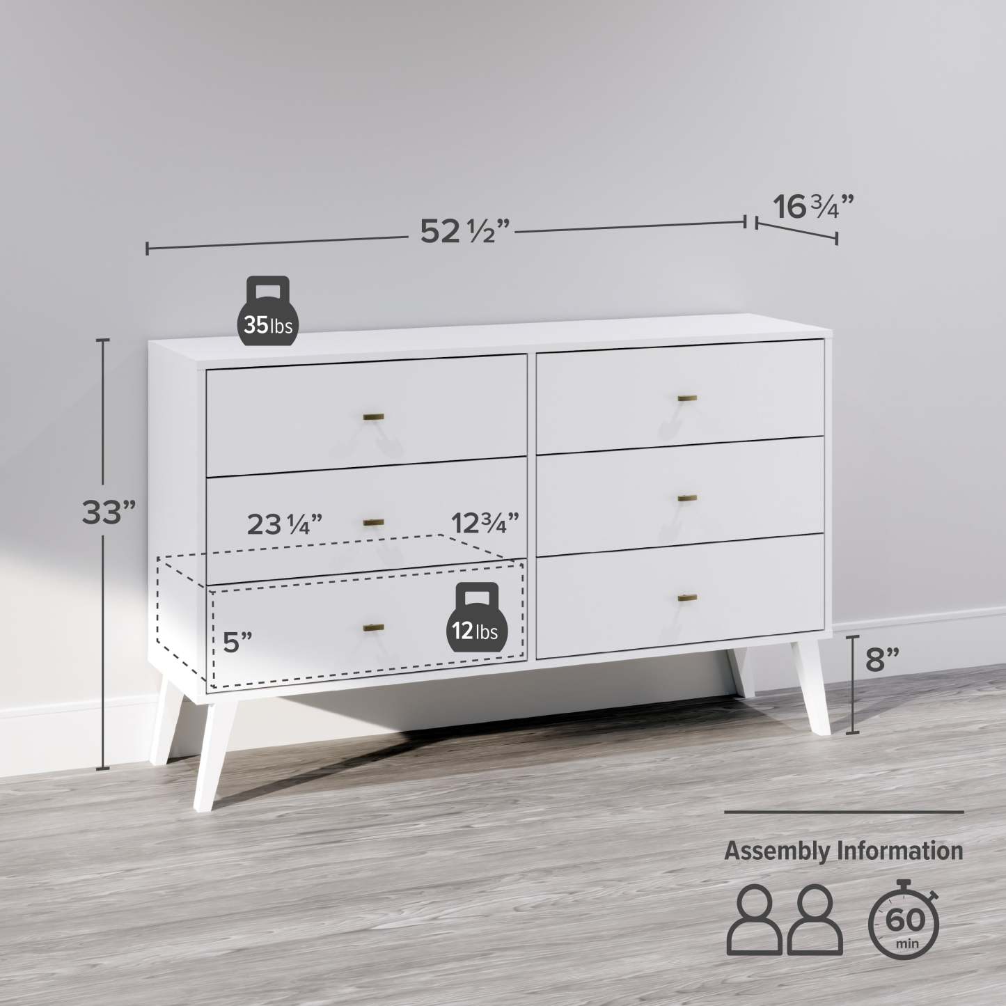 Commode Milo 6 tiroirs - Blanc|Commode Milo à 6 tiroirs - blanche