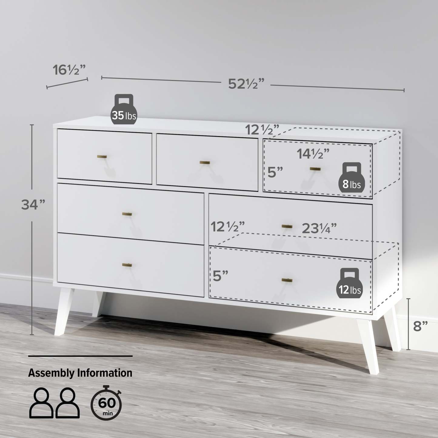 Commode Milo 7 tiroirs - Blanc|Commode Milo à 7 tiroirs - blanche