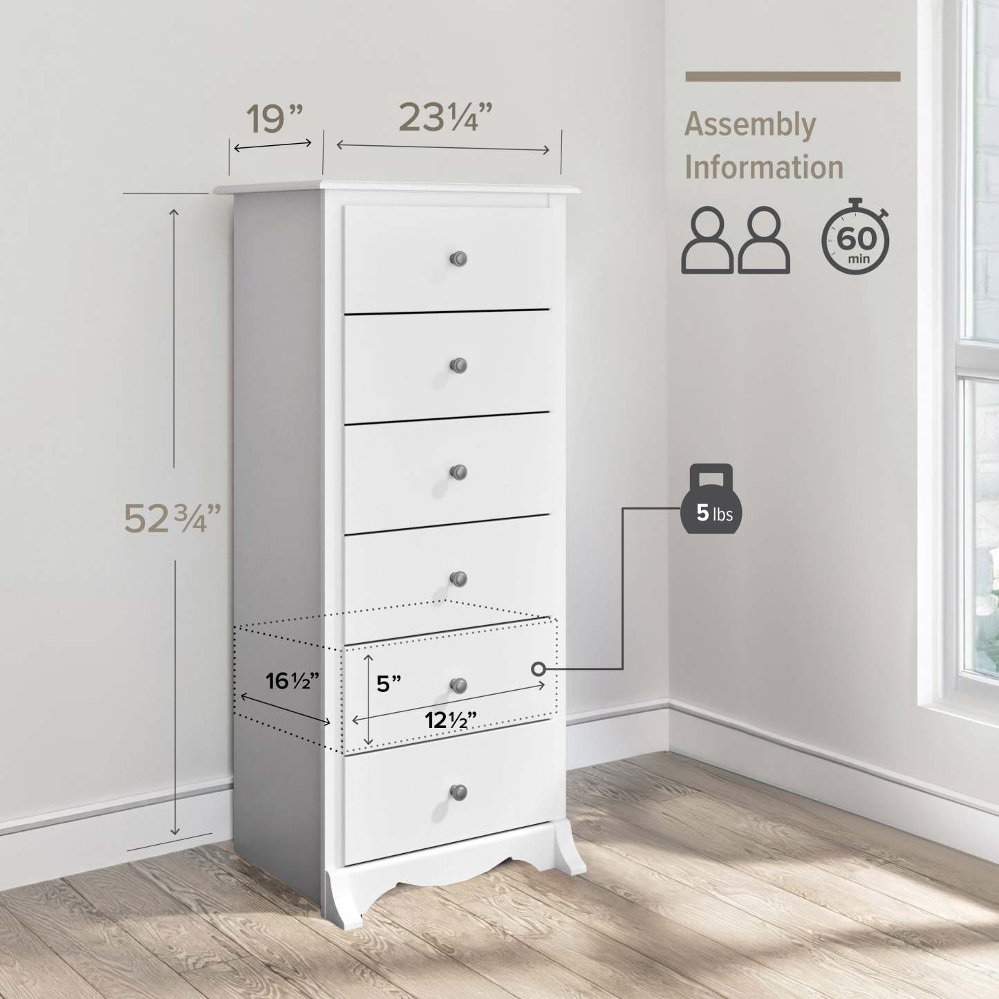Monterey Tall 6-Drawer Chest - Blanc|Commode verticale haute Monterey à 6 tiroirs - blanche