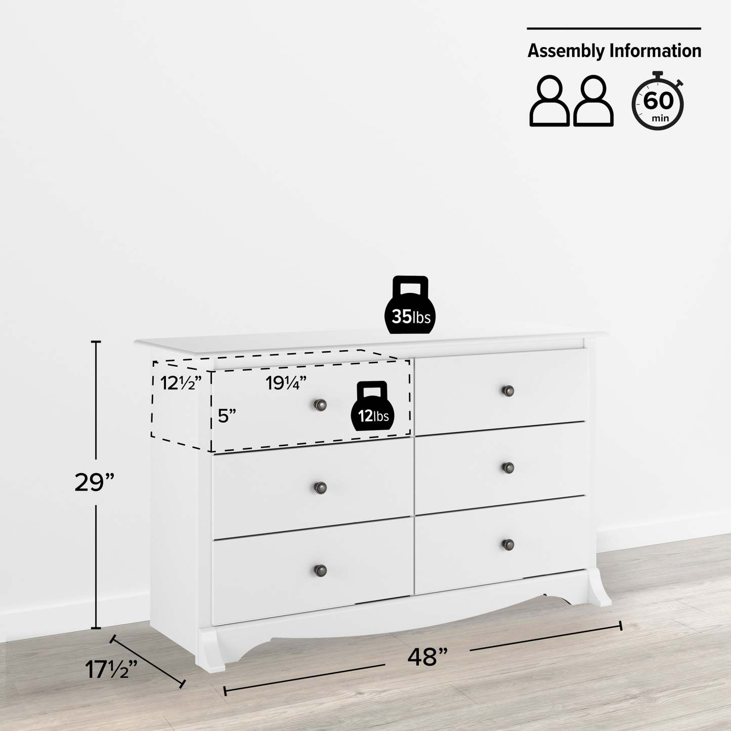 Monterey Kids 6-Drawer Dresser - White|Commode Monterey à 6 tiroirs pour enfants - blanche