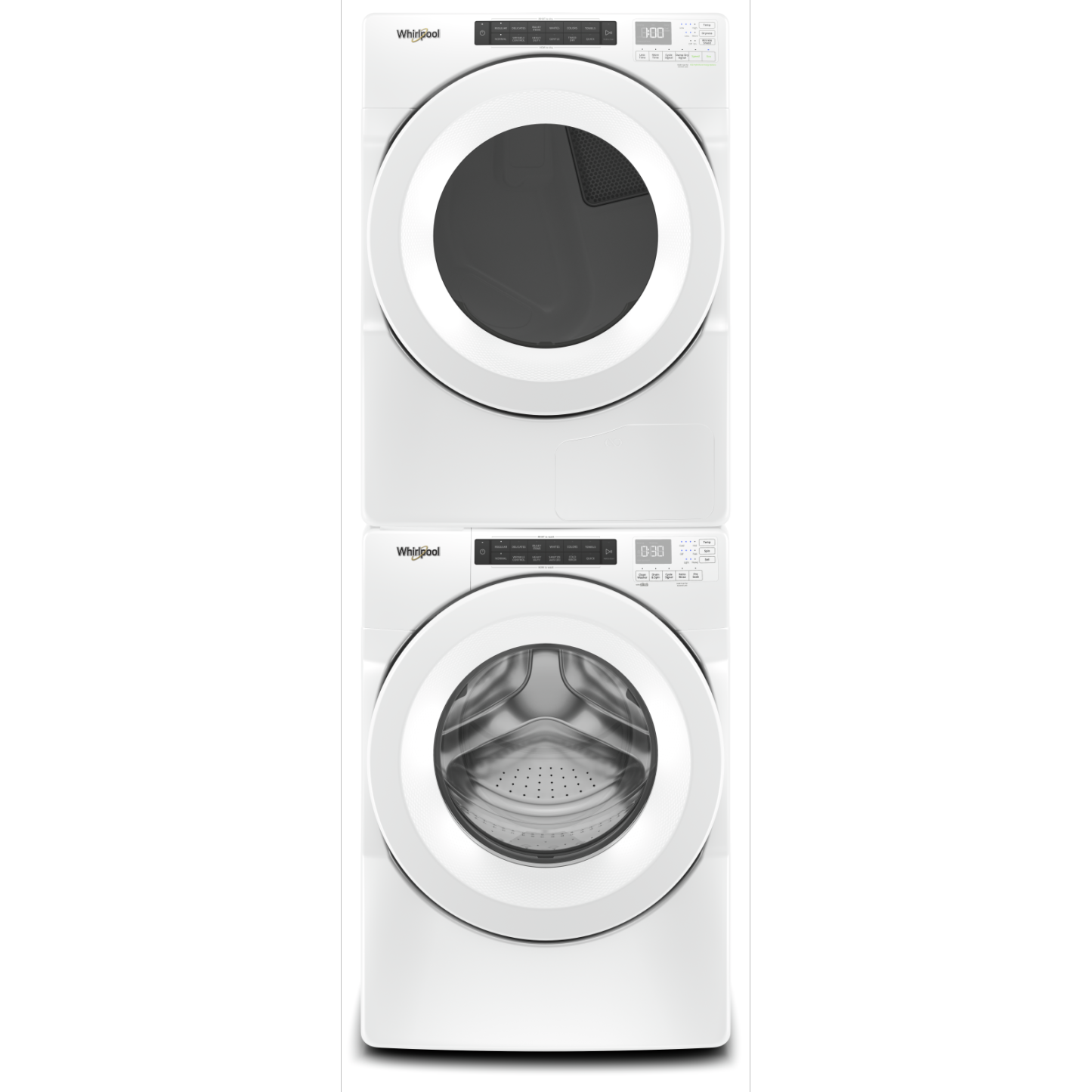 Whirlpool 5,0 pi³ Laveuse à chargement frontal et 7,4 pi³ Sécheuse à chargement frontal - blanche|Laveuse à chargement frontal 5,0 pi³ et sécheuse à chargement frontal 7,4 pi³ de Whirlpool - blanches|WHFL560A