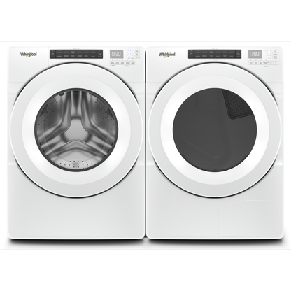 Whirlpool 5,0 pi³ Laveuse à chargement frontal et 7,4 pi³ Sécheuse à chargement frontal - blanche|Laveuse à chargement frontal 5,0 pi³ et sécheuse à chargement frontal 7,4 pi³ de Whirlpool - blanches|WHFL560A