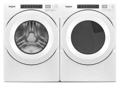 Whirlpool 5,0 pi³ Laveuse à chargement frontal et 7,4 pi³ Sécheuse électrique - blanche|Laveuse à chargement frontal de 5,0 pi³ et sécheuse électrique de 7,4 pi³ de Whirlpool - blanches|WHFL560L