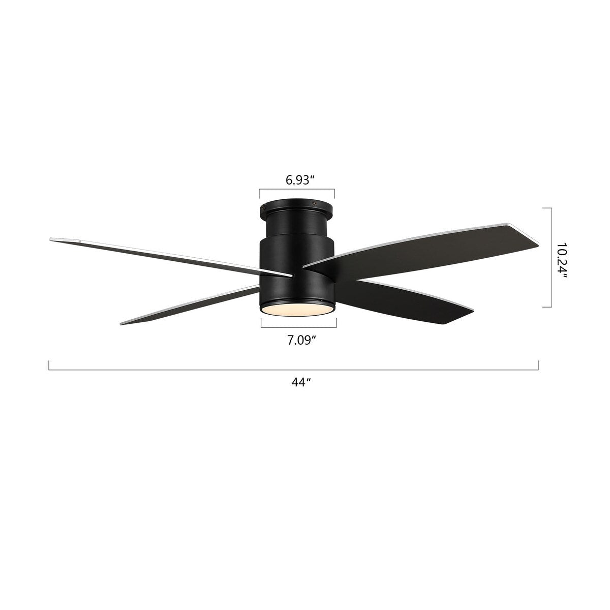 Ventilateur de plafond encastré WINGBO 44/52 pouces avec éclairage et télécommande, 4 pales réversibles