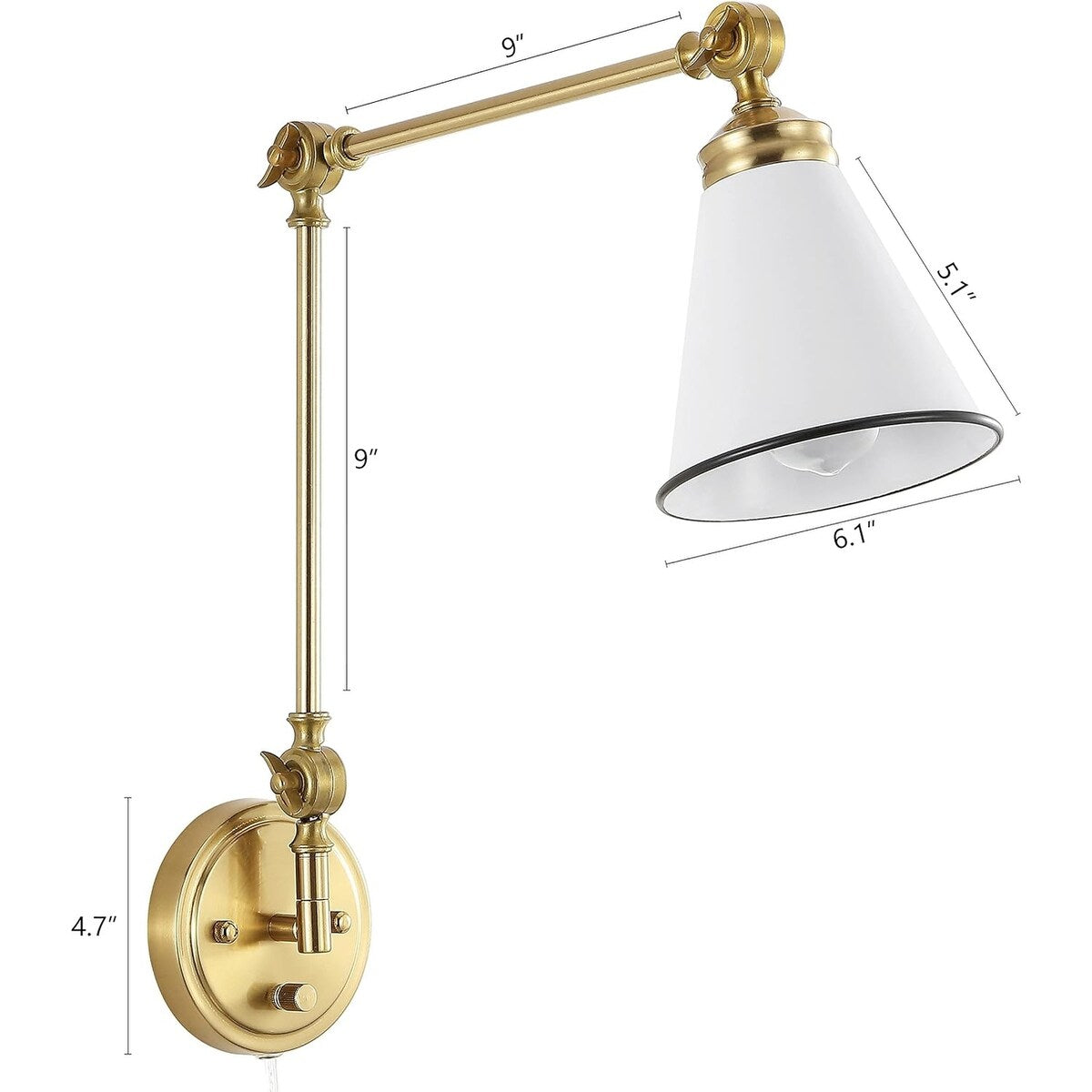 Applique murale industrielle WINGBO à bras articulé avec abat-jour en métal, lot de 2...