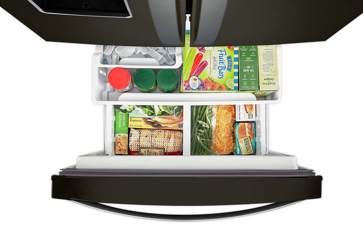 Réfrigérateur Whirlpool de 30 pi³ et de 20 po à portes françaises - acier inoxydable noir - WRF560SEHV | Réfrigérateur Whirlpool de 20 pi³ et de 30 po à portes françaises - acier inoxydable noir - WRF560SE…