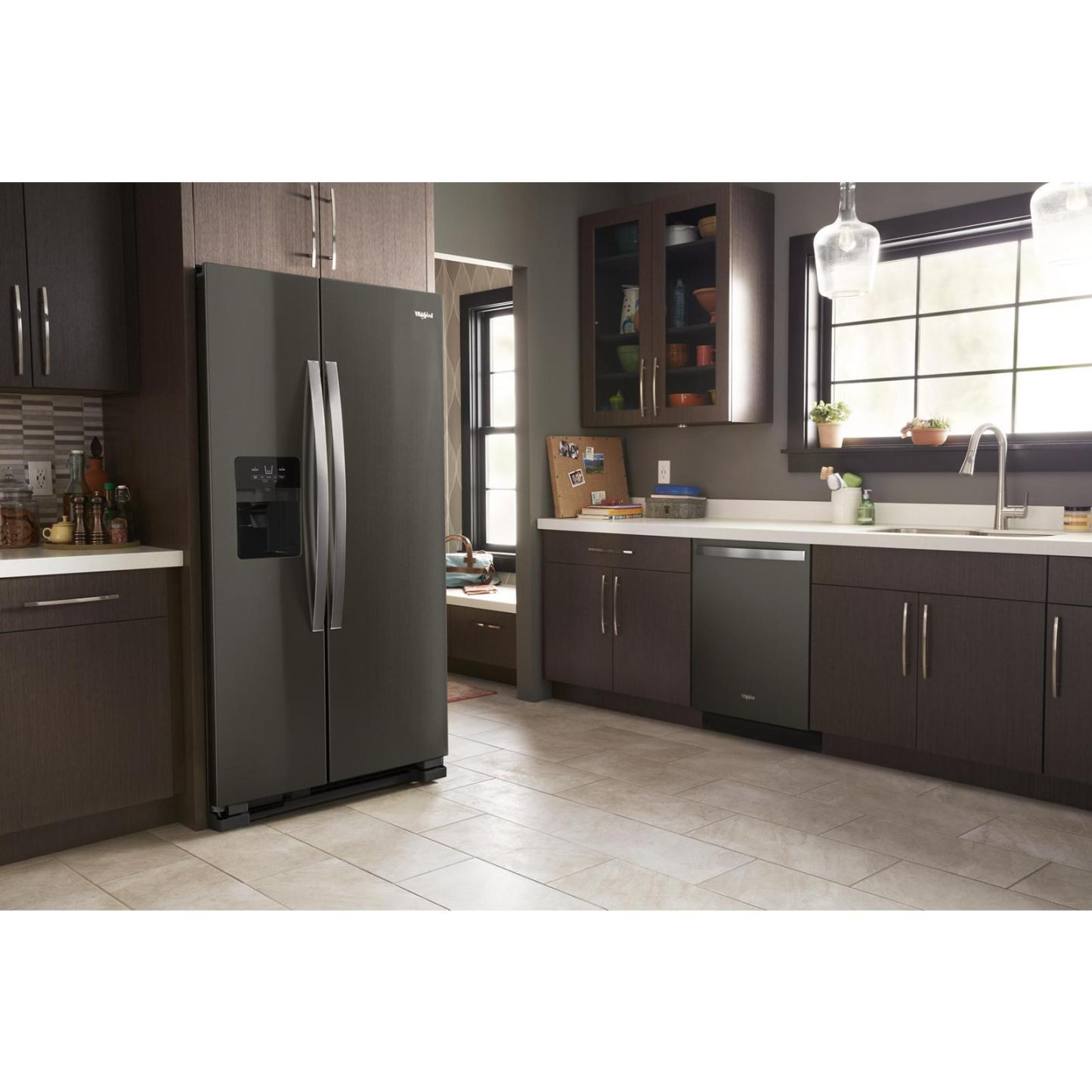 Réfrigérateur Whirlpool de 33 po et de 21 pi³ à compartiments juxtaposés - acier inoxydable noir - WRS321SDHV | Whirlpool 33 21 Cu. Ft. Side-by-Side Refrigerator - Black Stainless - W…