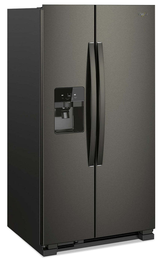 Réfrigérateur Whirlpool de 36 po et de 25 pi³ à compartiments juxtaposés - acier inoxydable noir - WRS555SIHV | Whirlpool 36 25 Cu. Ft. Side-by-Side Refrigerator - Black Stainless - W…