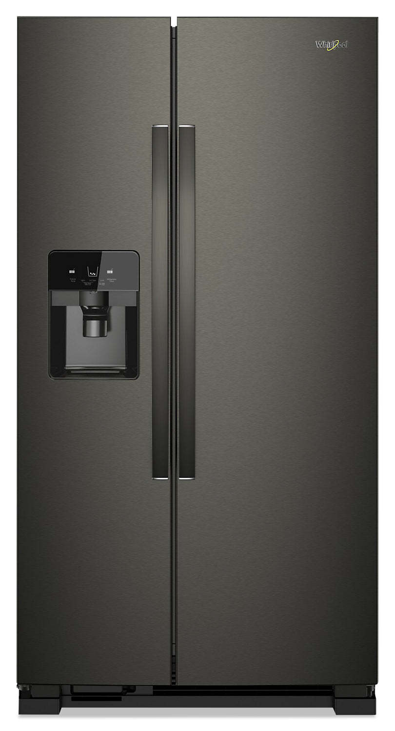 Réfrigérateur Whirlpool de 36 po et de 25 pi³ à compartiments juxtaposés - acier inoxydable noir - WRS555SIHV | Whirlpool 36 25 Cu. Ft. Side-by-Side Refrigerator - Black Stainless - W…