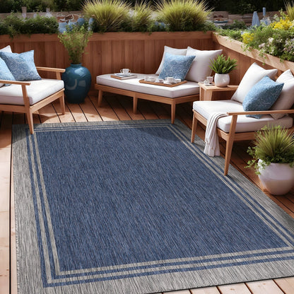 Tapis d'intérieur/extérieur lavable à bordure pour patio, terrasse, porche