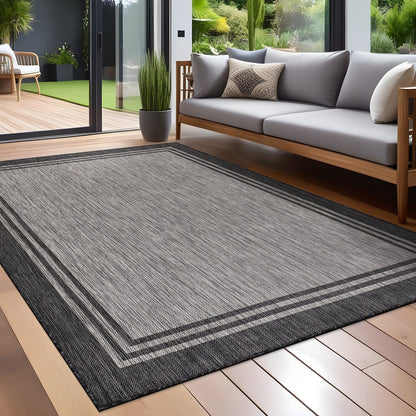 Tapis d'intérieur/extérieur lavable à bordure pour patio, terrasse, porche