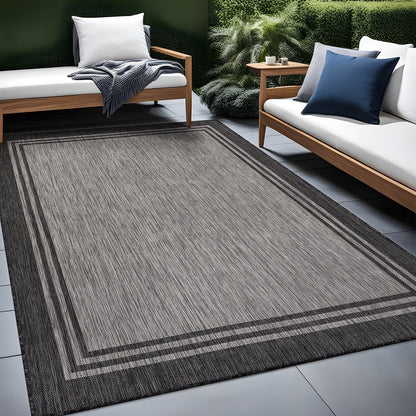 Tapis d'intérieur/extérieur lavable à bordure pour patio, terrasse, porche
