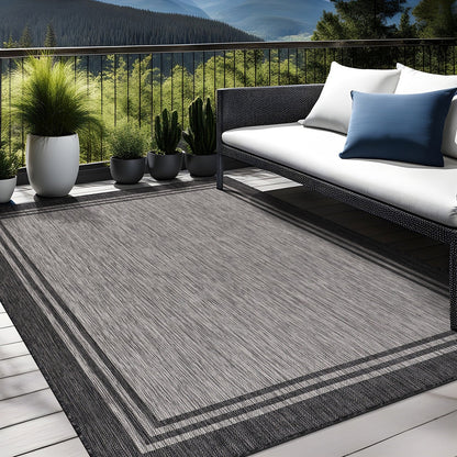 Tapis d'intérieur/extérieur lavable à bordure pour patio, terrasse, porche