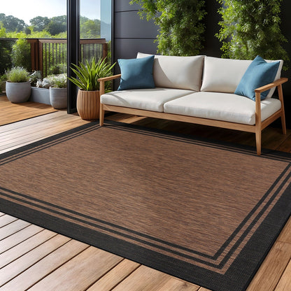 Tapis d'intérieur/extérieur lavable à bordure pour patio, terrasse, porche