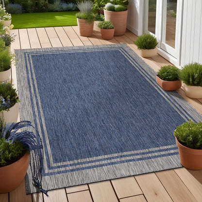 Tapis d'intérieur/extérieur lavable à bordure pour patio, terrasse, porche