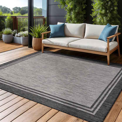 Tapis d'intérieur/extérieur lavable à bordure pour patio, terrasse, porche