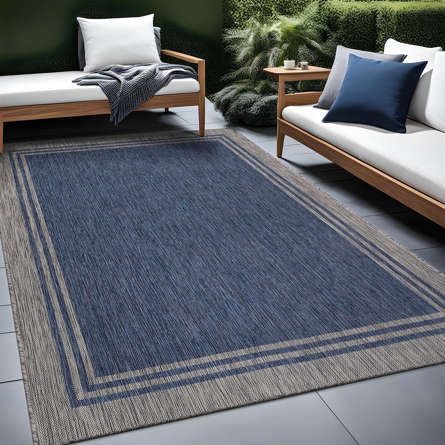 Tapis d'intérieur/extérieur lavable à bordure pour patio, terrasse, porche