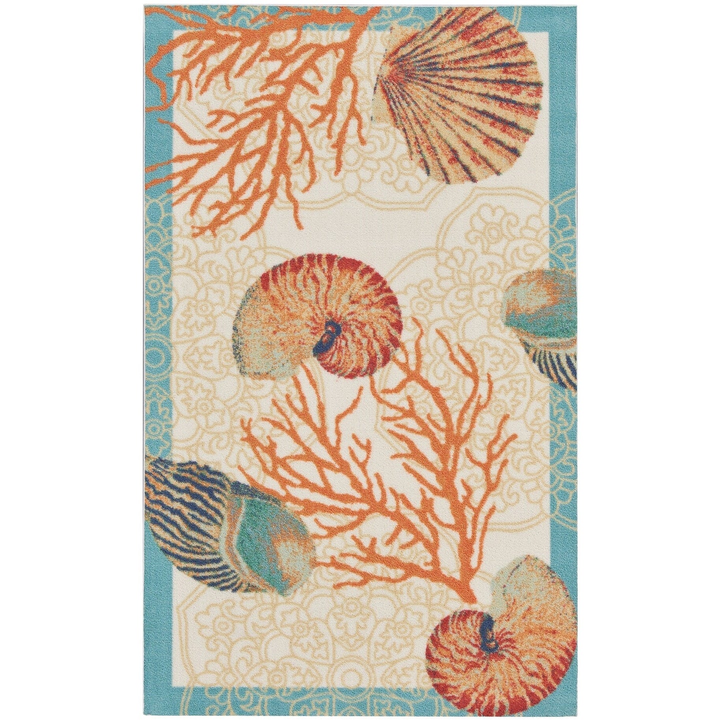 Tapis d'intérieur/extérieur Waverly Sun &amp; Shade Shore Thing Tropical Sea Shell Floral