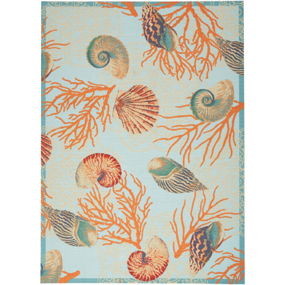 Tapis d'intérieur/extérieur Waverly Sun &amp; Shade Shore Thing Tropical Sea Shell Floral