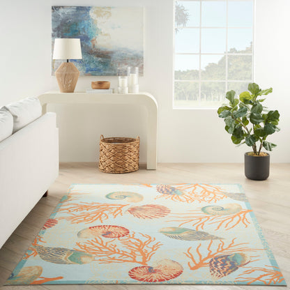 Tapis d'intérieur/extérieur Waverly Sun &amp; Shade Shore Thing Tropical Sea Shell Floral