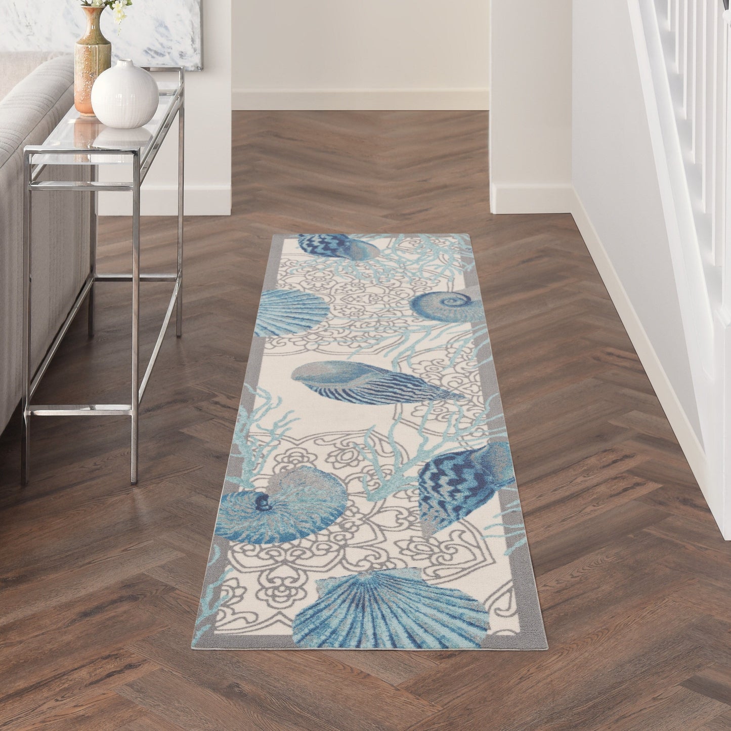 Tapis d'intérieur/extérieur Waverly Sun &amp; Shade Shore Thing Tropical Sea Shell Floral