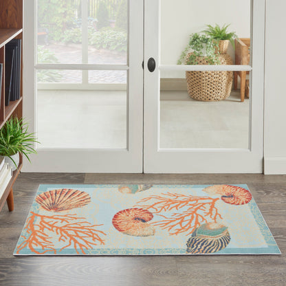 Tapis d'intérieur/extérieur Waverly Sun &amp; Shade Shore Thing Tropical Sea Shell Floral