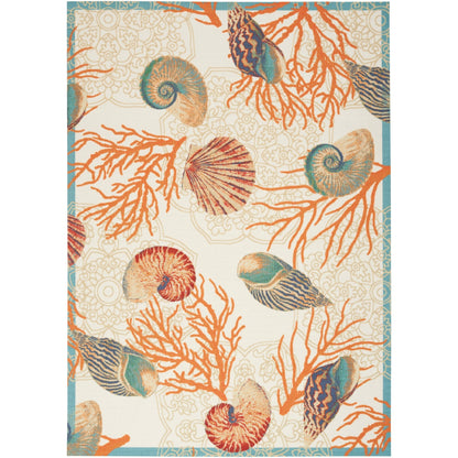 Tapis d'intérieur/extérieur Waverly Sun &amp; Shade Shore Thing Tropical Sea Shell Floral