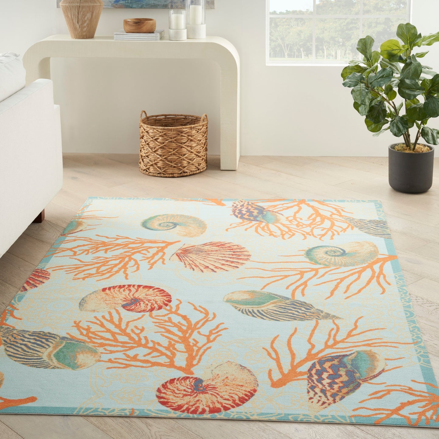 Tapis d'intérieur/extérieur Waverly Sun &amp; Shade Shore Thing Tropical Sea Shell Floral