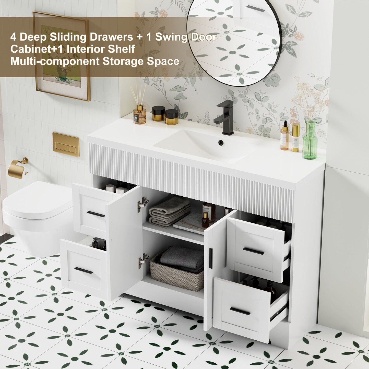 Ensemble de meuble-lavabo Wavy Line 30/36/48 avec lavabo et robinet