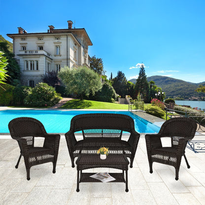Ensemble de conversation 4 pièces pour patio en osier