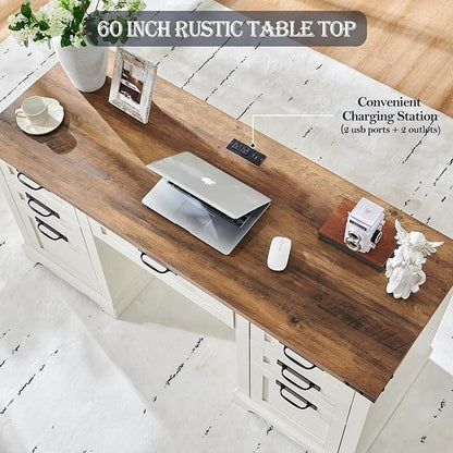 Bureau de direction style ferme, bureau en bois pour bureau à domicile, bureau d'ordinateur