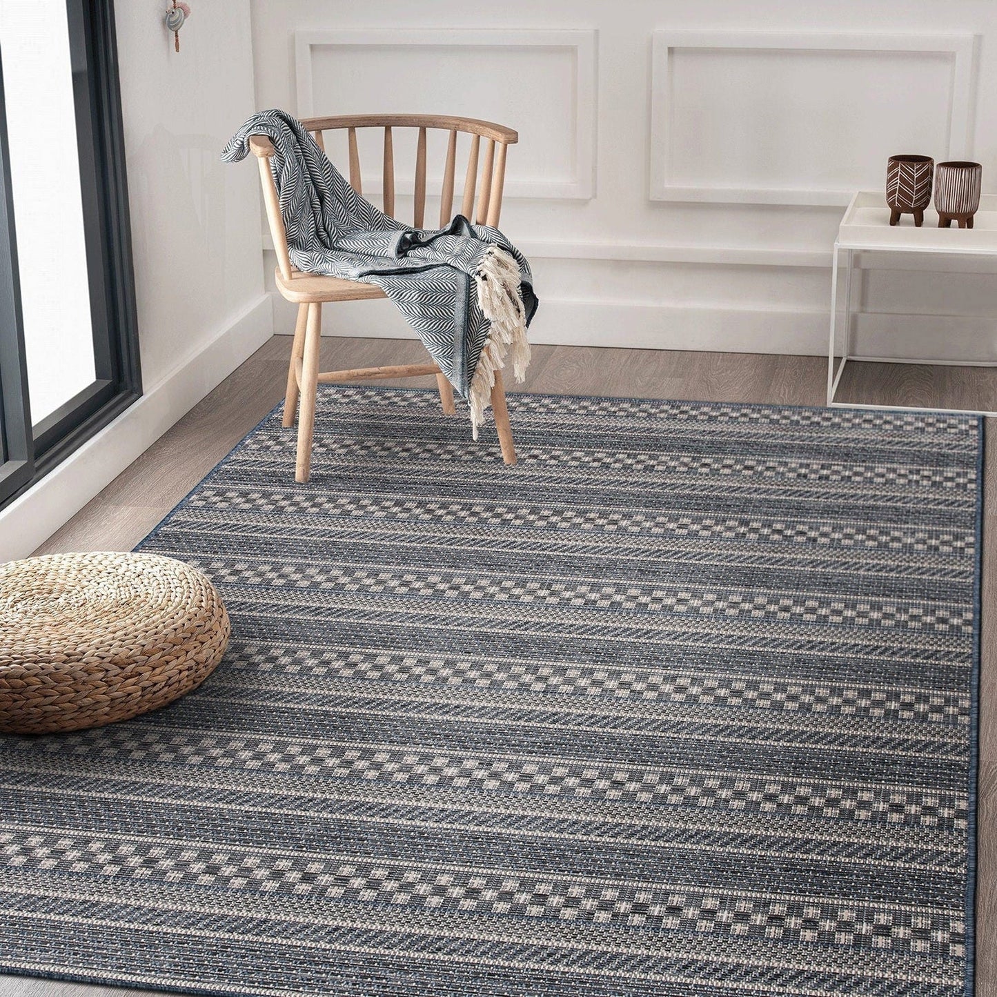 Tapis d'intérieur/extérieur bohème à rayures géométriques World Rug Gallery