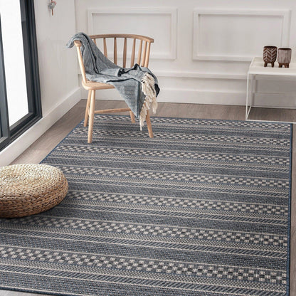 Tapis d'intérieur/extérieur bohème à rayures géométriques World Rug Gallery