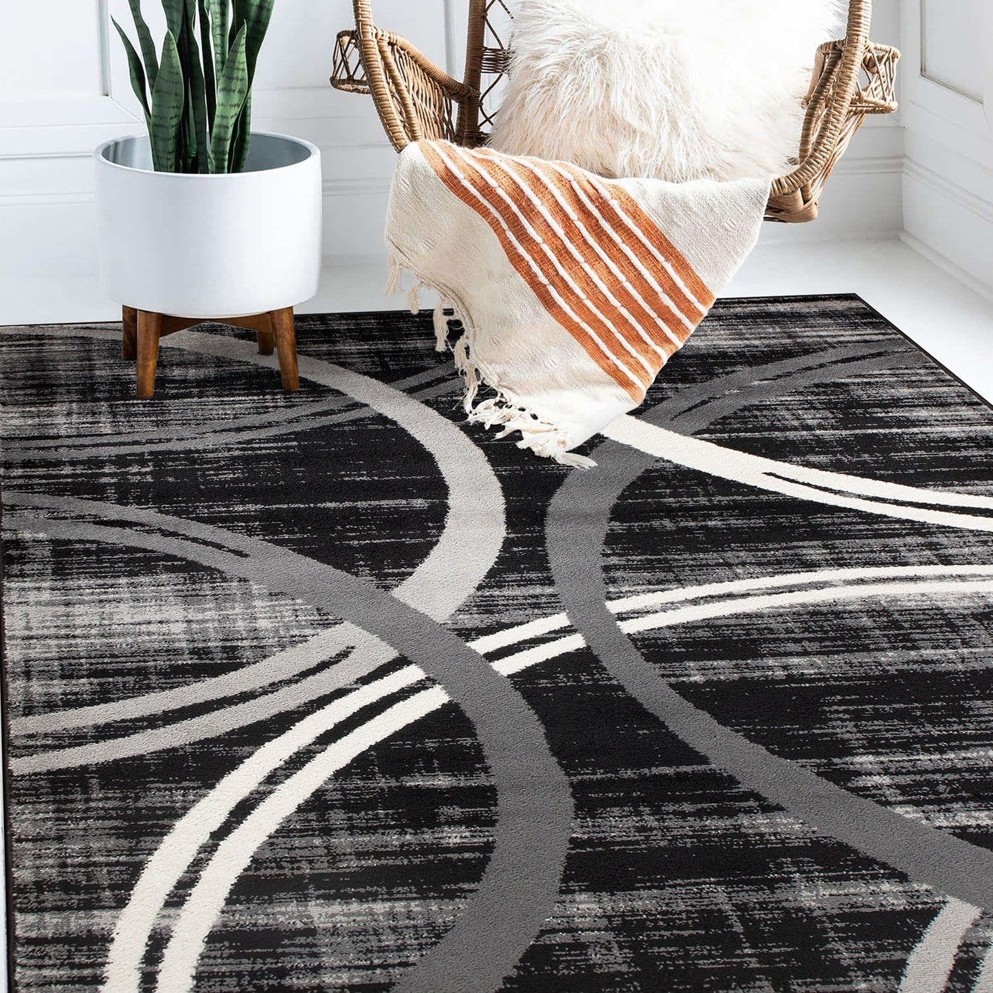 Tapis contemporain à motif de cercles abstraits, collection World Rug Gallery