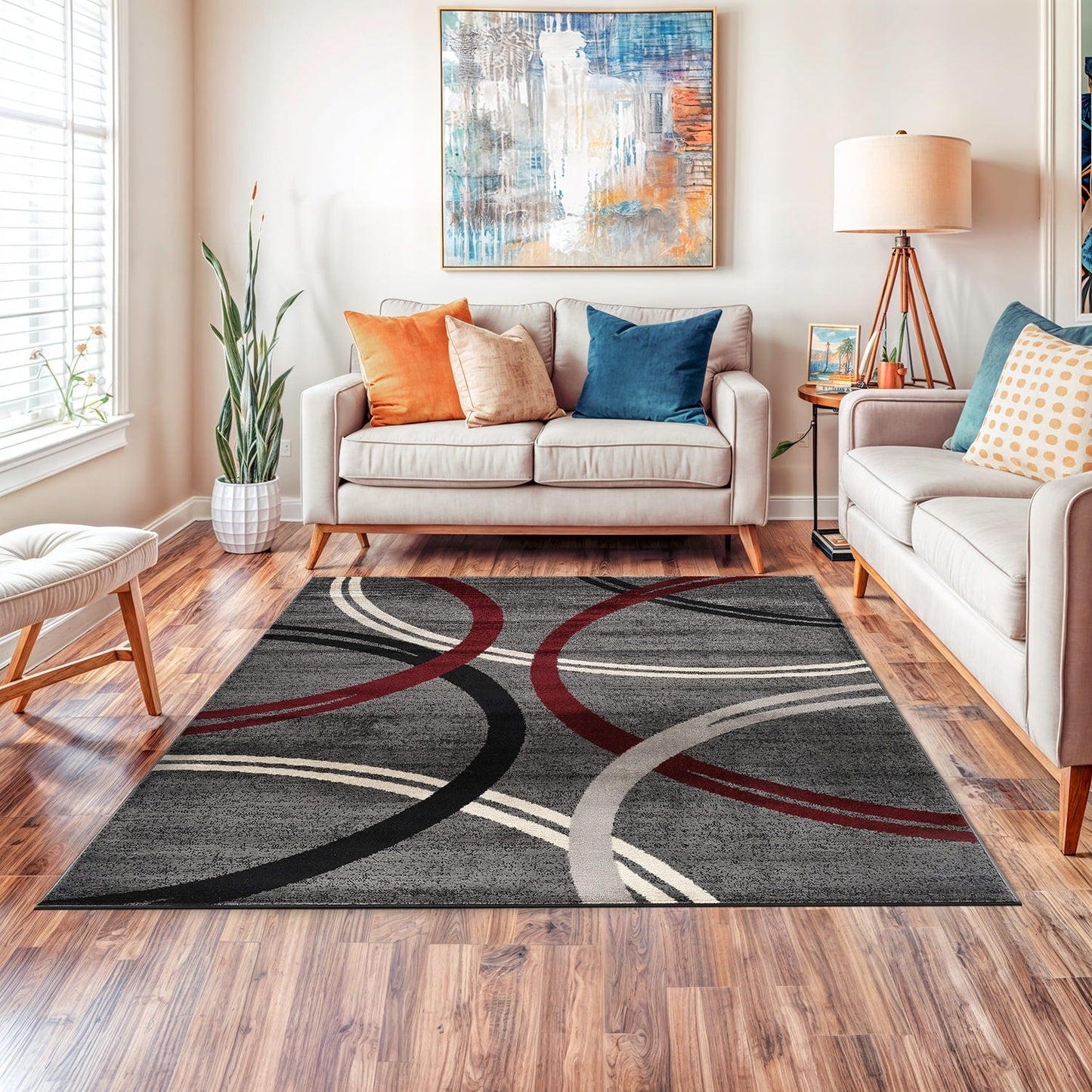 Tapis contemporain à motif de cercles abstraits, collection World Rug Gallery