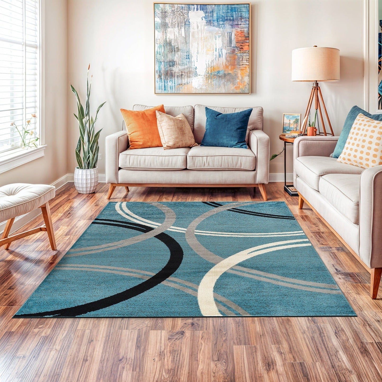 Tapis contemporain à motif de cercles abstraits, collection World Rug Gallery