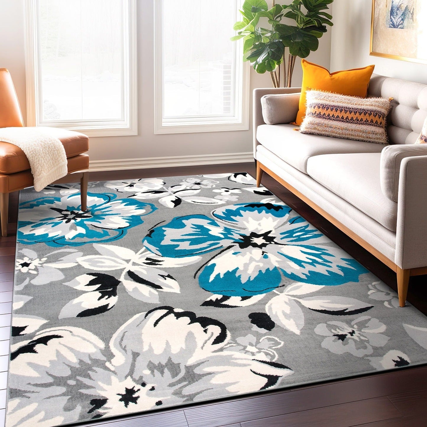 Tapis moderne à motif floral de la World Rug Gallery