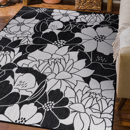 Tapis d'intérieur/extérieur moderne à motif floral texturé World Rug Gallery