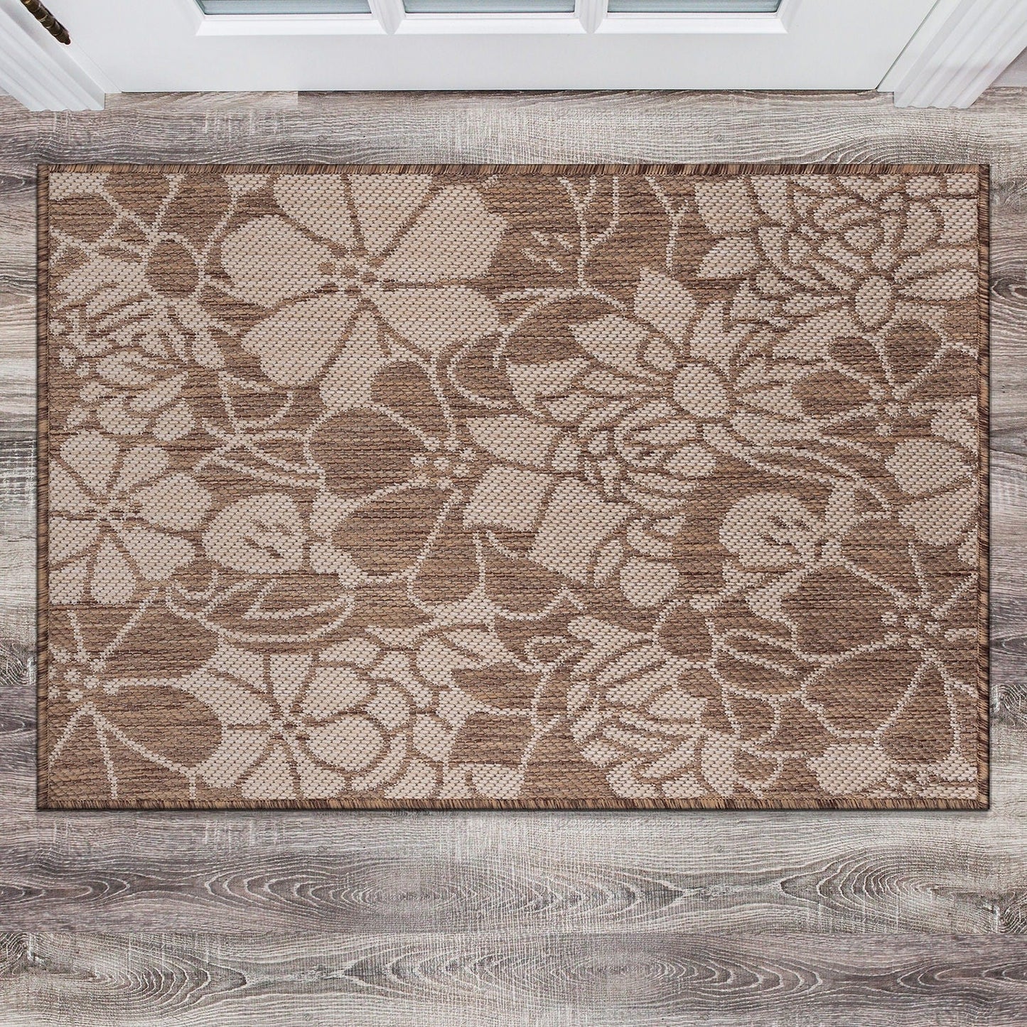 Tapis d'intérieur/extérieur moderne à motif floral texturé World Rug Gallery