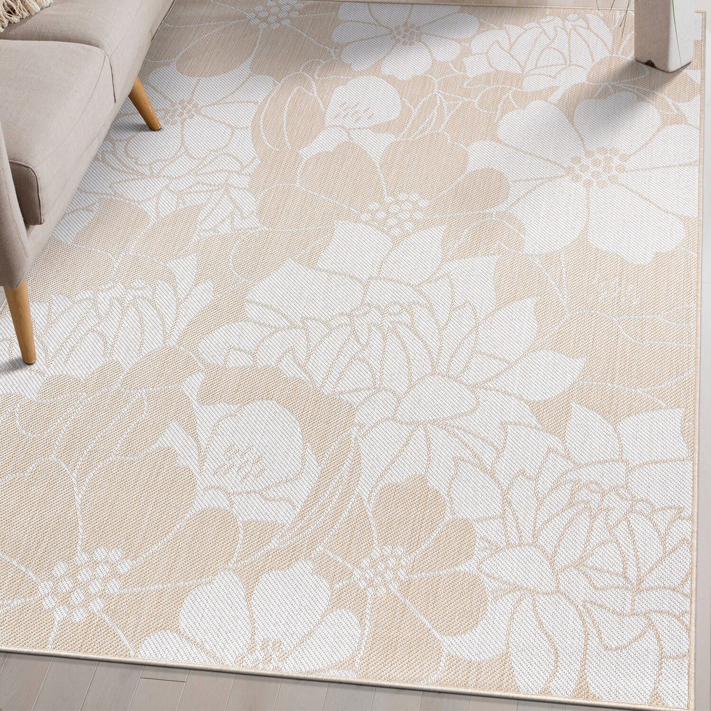 Tapis d'intérieur/extérieur moderne à motif floral texturé World Rug Gallery