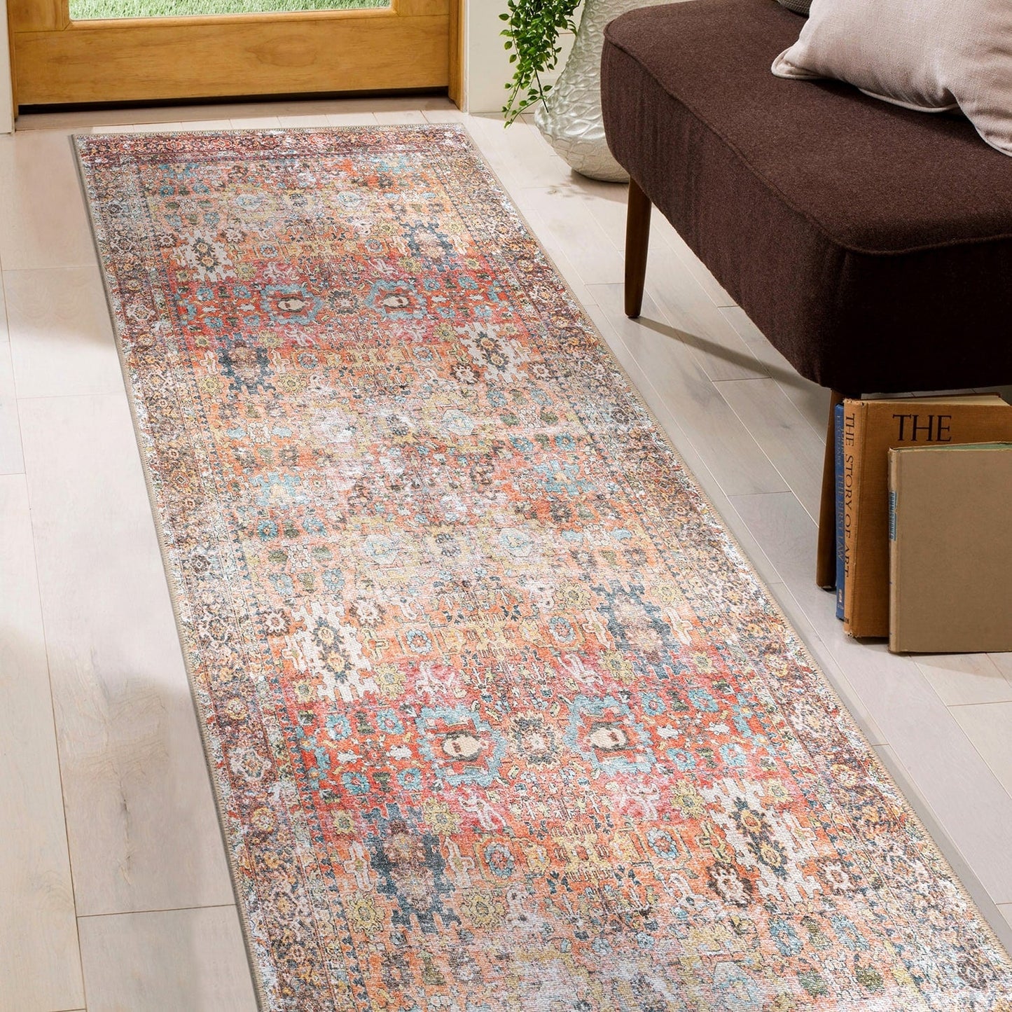 Tapis de transition World Rug Gallery, aspect vieilli, lavable en machine, antidérapant