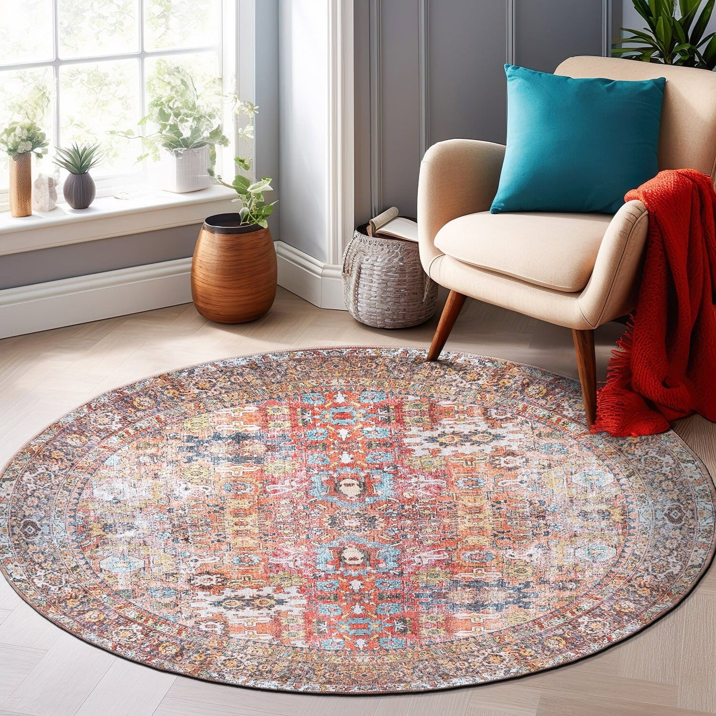 Tapis de transition World Rug Gallery, aspect vieilli, lavable en machine, antidérapant