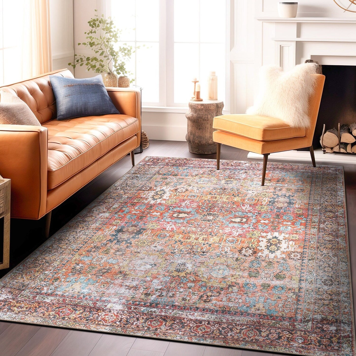 Tapis de transition World Rug Gallery, aspect vieilli, lavable en machine, antidérapant