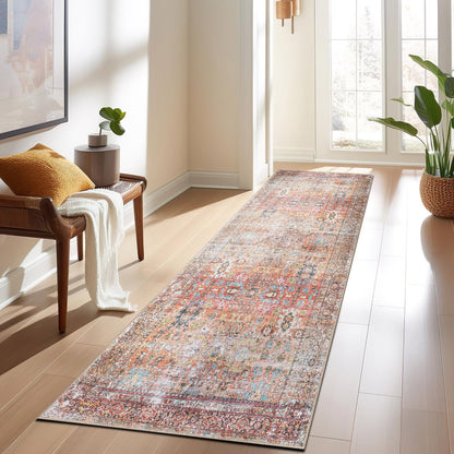 Tapis de transition World Rug Gallery, aspect vieilli, lavable en machine, antidérapant