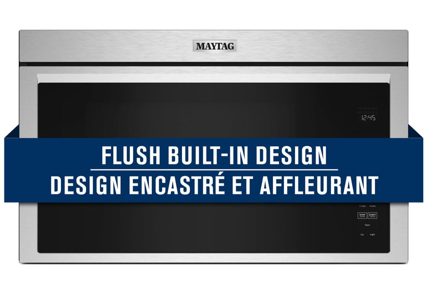 Maytag 1,1 Cu. Fort. Micro-ondes encastré avec 900 watts de cuisson – Résistant aux empreintes digitales… | Quatre à micro-ondes à hotte intégrée Maytag de 1,1 pi³ à installation affleurée avec cuisson à 900 W …