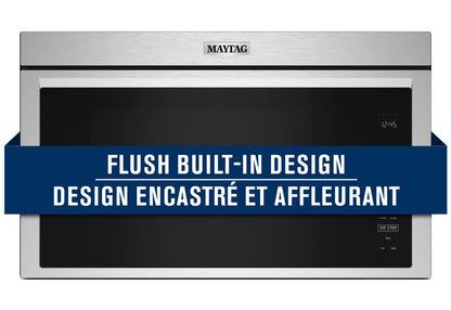 Maytag 1,1 Cu. Fort. Micro-ondes encastré avec 900 watts de cuisson – Résistant aux empreintes digitales… | Quatre à micro-ondes à hotte intégrée Maytag de 1,1 pi³ à installation affleurée avec cuisson à 900 W …