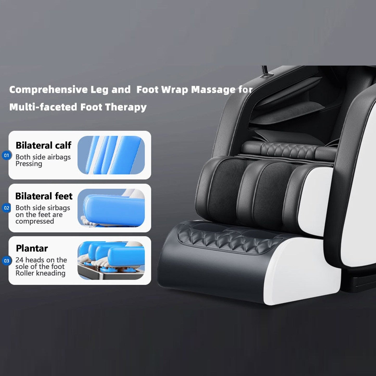 Fauteuil inclinable de massage à gravité zéro avec massage complet du corps, chauffage et audio Bluetooth intégré