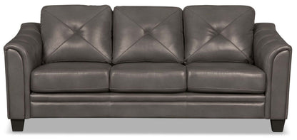 Andi 84 Sofa en tissu d'apparence cuir avec capitonnage - gris | Sofa Andi de 84 po en tissu d’apparence cuir avec capitonnage - gris